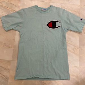 CHAMPION! Mens Aqua Blue, Tee Shirt